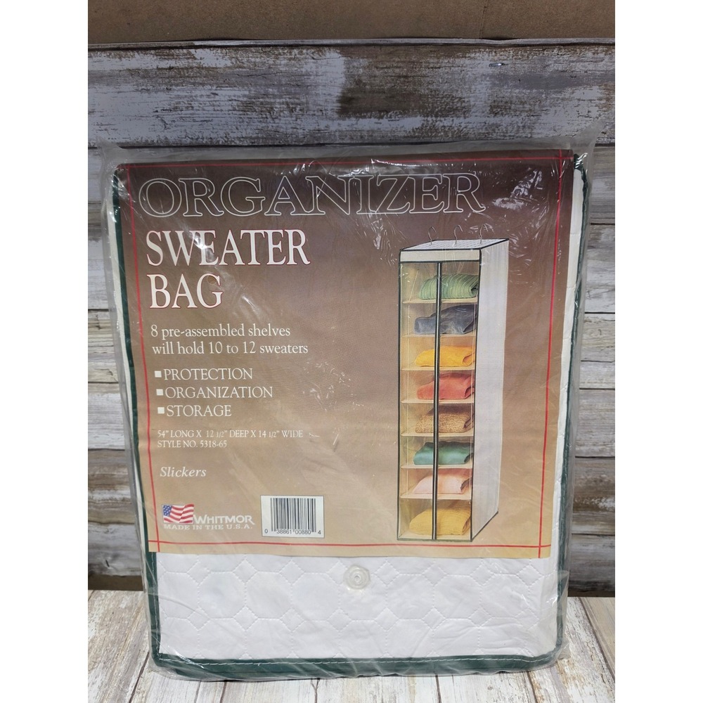 Whitmor Hanging Sweater Bag Organizer 8 Shelf Closet Storage White Green 5318-65